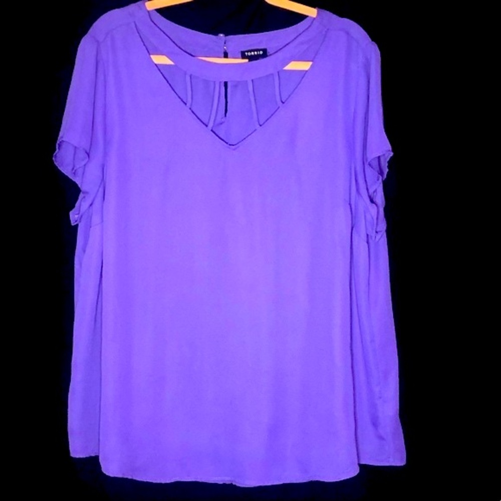 Torrid Blue Iris Cage cutout Georgette Plus Size Blouse, 2X